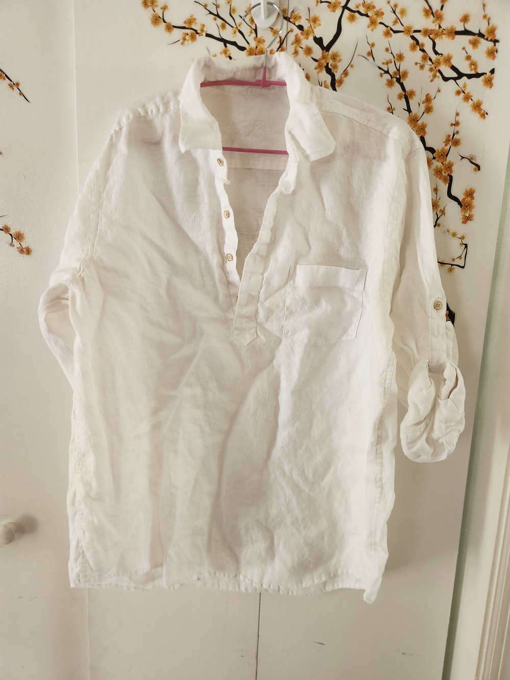 Tasso Elba White Men's Long-Sleeve Linen Shirt